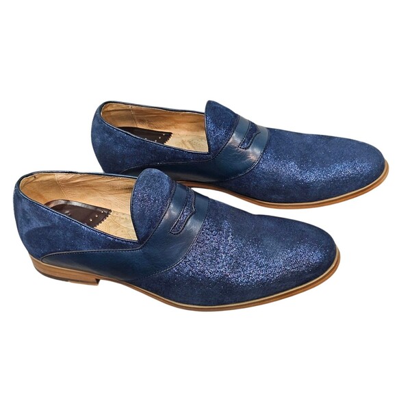 Robert Graham Mens 10 Dress Shoes Metallic Blue Suede Slip On Loafers main image 15